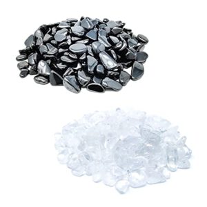 Premium Ladesteine & Entladesteine | Bergkristall & Hämatit Trommelsteine | Granulat/Mini Chips zum Entladen und Aufladen von Edelsteinen, Heilsteinen oder Edelsteinschmuck (500g)